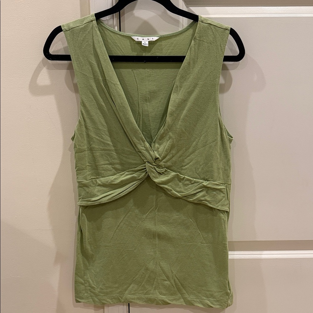 CAbi Light Green Sleeveless Twist Front Top!